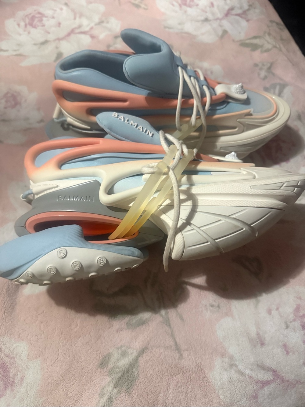 Balmain Pastel Blue Peach and Cream Sneakers